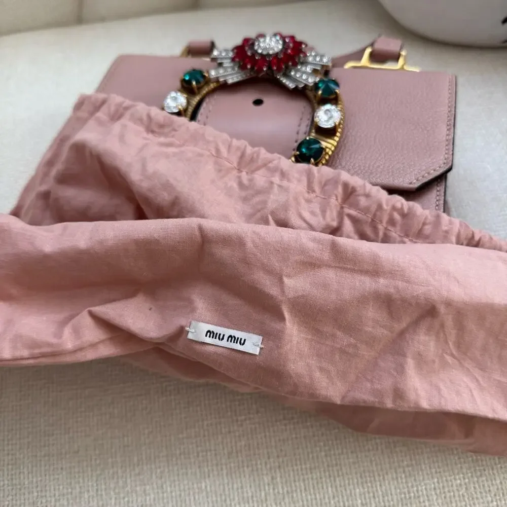 RARE Miu Miu Crystal Embellished Crossbody Bag Pink Leather with Multicolor